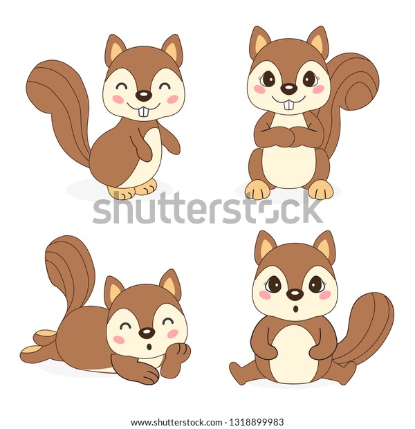 Collection Cute Squirrel Different Pose Vector Stock Vector (Royalty ...