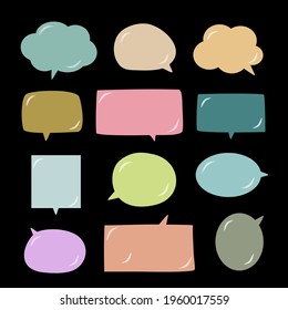 collection of cute sticker for short message, chat symbol, label, tag or dialog word, set of blank colorful speech bubble  in flat design