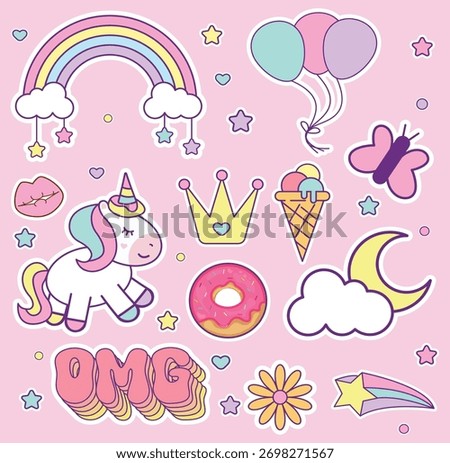 collection of cute stickers set