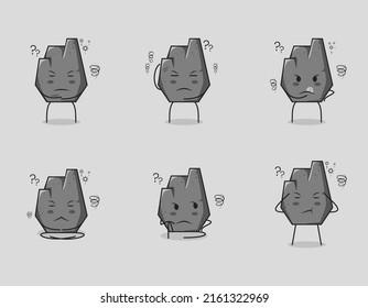 colección de personajes de dibujos animados de piedra adorable con expresión de pensamiento. adecuado para icono, logotipo, símbolo y signo. como emoticono, pegatina, mascota o logotipo de elemento