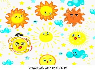 collection of cute sun with cloud and star,cartoon style,Vector illustration