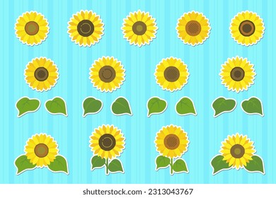 Collection of cute sunflower icons (Sticker-style)