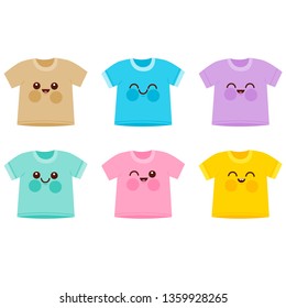Collection of cute T shirt characters. Vector illustration set.