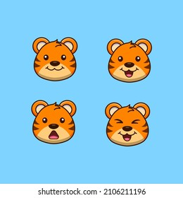 Collection of cute tiger faces. Vector illustration