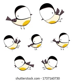 Collection of cute tit-birds. Cartoon set. EPS10 vector file.