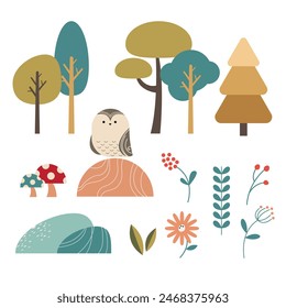 Collection cute trees and plants in pastel color