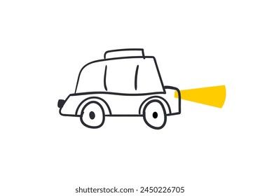 Collection of cute and unique hand drawn cars isolated on white background. Icons in hand drawn style for children's design, clothing, textiles. Vector illustration