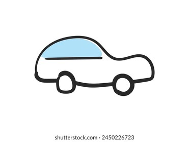 Collection of cute and unique hand drawn cars isolated on white background. Icons in hand drawn style for children's design, clothing, textiles. Vector illustration