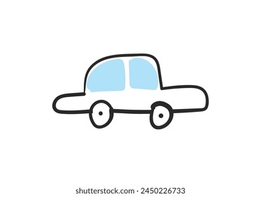 Collection of cute and unique hand drawn cars isolated on white background. Icons in hand drawn style for children's design, clothing, textiles. Vector illustration