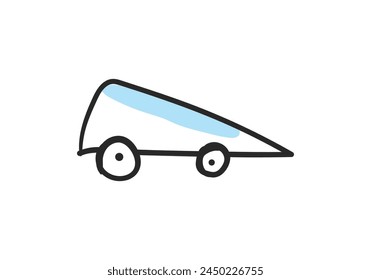Collection of cute and unique hand drawn cars isolated on white background. Icons in hand drawn style for children's design, clothing, textiles. Vector illustration