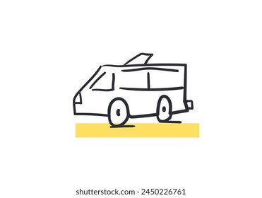 Colección de coches dibujados a mano lindos y únicos aislados sobre fondo blanco. Iconos en estilo dibujado a mano para el diseño de los niños, ropa, textiles. Ilustración vectorial