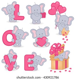 collection of cute valentine elephant - vector illustration, eps
