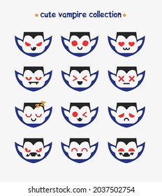 Colección de rostros de vampiros adorables. La mano dibujó una linda colección de vampiros de Halloween y kawaii. С íconos vampiros. Iconos emojis de Halloween.