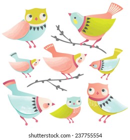 Collection of cute vector birds