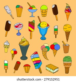 Collection of cute vector cartoon ice cream