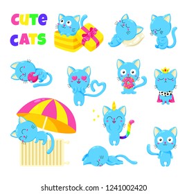 Collection of cute vector cats. Doodle character for print, web design, postcards. Set of stickers