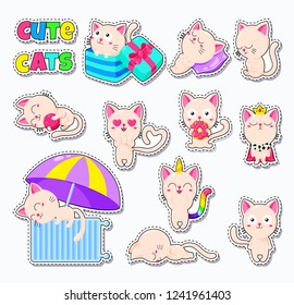 Collection of cute vector cats. Doodle character for print, web design, postcards. Set of stickers