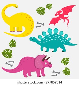 Collection of cute vector dinosaurs (isolated)