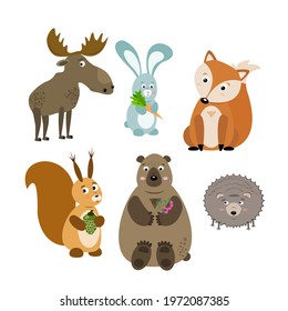 Collection of cute cute vector forest animals