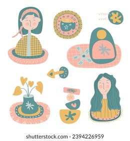 Collection of cute vector hand drawn flat abstract shapes