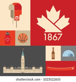 A collection of cute vector icons that represent the country of Canada.