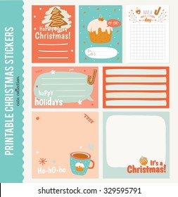 Collection of Cute Vector Journaling Cards, Notes, Stickers, Labels, Tags with Winter Christmas Illustrations and Wishes. Template for New 2016 Year Greeting Scrapbooking, Congratulations, Invitations