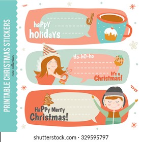 Collection of Cute Vector Journaling Cards, Notes, Stickers, Labels, Tags with Winter Christmas Illustrations and Wishes. Template for New 2016 Year Greeting Scrapbooking, Congratulations, Invitations