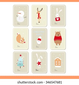 Collection of Cute Vector Journaling Cards, Notes, Stickers, Labels, Tags with Winter Christmas Illustrations and Wishes. Template for New Year Greeting Scrap booking, Congratulations, Invitations