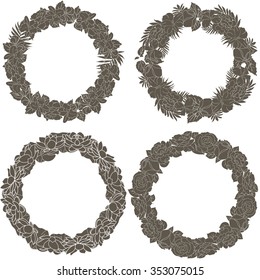 Collection of Cute vector wreath frames for wedding invitations.  Set of Wicker of flowers and plants isolated