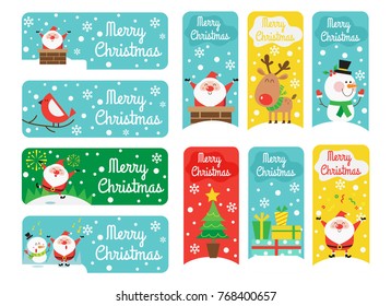 Collection of cute vertical and horizontal Christmas banners. Vector illustration in a flat style.