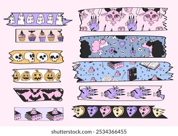 Collection of cute washi tape with Halloween patterns.