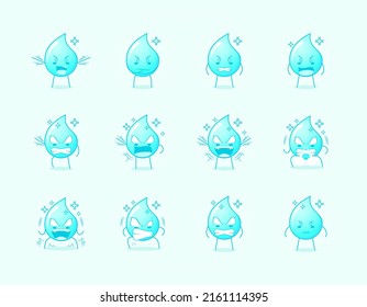 collection of cute water cartoon character with angry expression. suitable for icon, logo, symbol and sign. such as emoticon, sticker, mascot or element logo