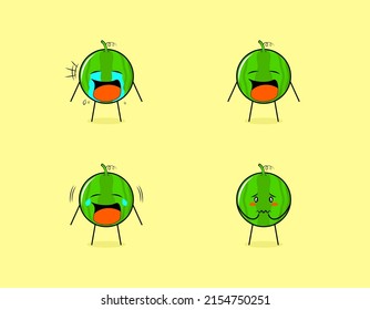 collection of cute watermelon cartoon character with crying and sad expressions. suitable for emoticon, logo, symbol and mascot