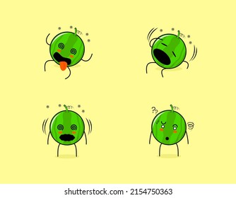 collection of cute watermelon cartoon character with dizzy expressions. suitable for emoticon, logo, symbol and mascot
