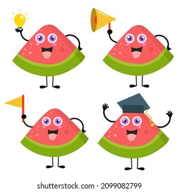 A collection of cute watermelon cartoon illustration characters 5 perfect for logos and more