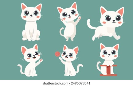 Collection of Cute white Cats in Diverse Poses and Expressions