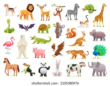 Collection of cute wild animal illustrations on white background