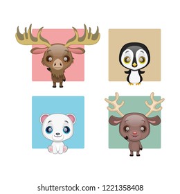 Collection of cute winter animals