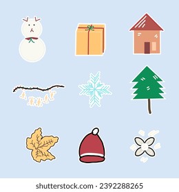 collection of cute winter christmas hand drawn illustrations