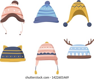 Collection of Cute Winter Hat Vector Illustration