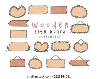 collection of cute wood sign board doodle hand drawn vector
