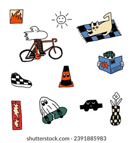 collection of cute y2k pop art sticker illustrations