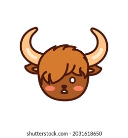 A collection of cute yak emoticons with different expressions. Funny yak emoji face. Simple cartoon illustration.