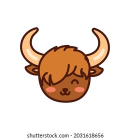 A collection of cute yak emoticons with different expressions. Funny yak emoji face. Simple cartoon illustration.