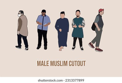 Collection of cutout vector illustration simulating muslim man standing, walking. It can also be used for rendering architectural drawings and design needs to celebrate the month of Hajj 