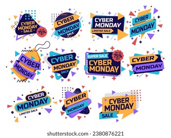 Colección de diseños de clipart de Cyber Monday Sale, perfecto para crear llamativas promociones y anuncios en línea. Estas versátiles piezas de clipart son ideales para carteles, promociones, medios sociales