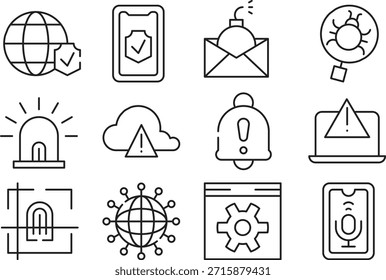 Colección de iconos de seguridad cibernética aislados sobre fondo transparente