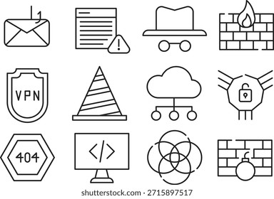 Colección de iconos de seguridad cibernética aislados sobre fondo transparente