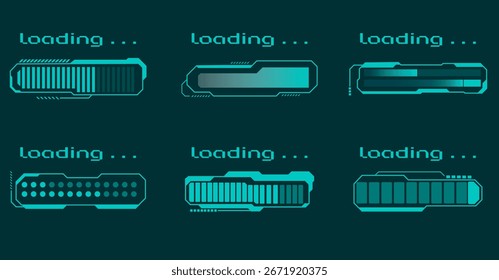 Collection of Cyberpunk Loading Bars with Futuristic Digital Interface Vector