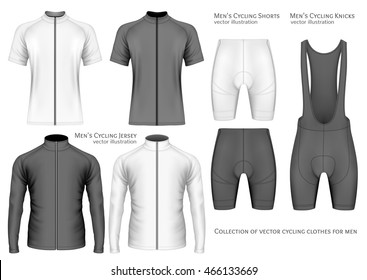 Collection of cycling clothes for men. Fully editable handmade mesh. Vector illustration.